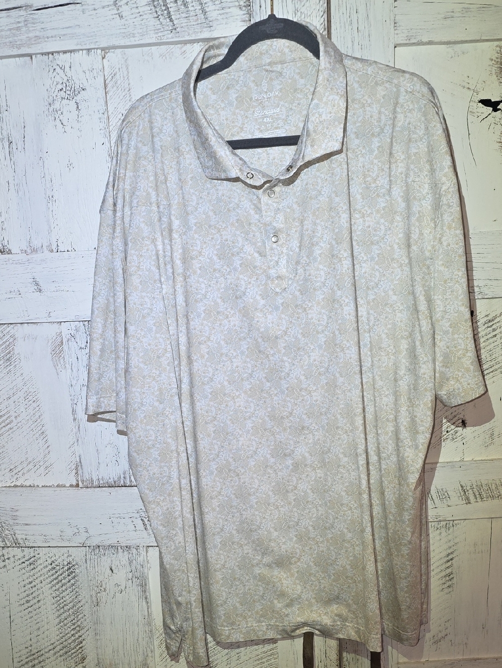 Iron Oak Western Pearl Snap Beige Paisley Short-Sleeve Polo